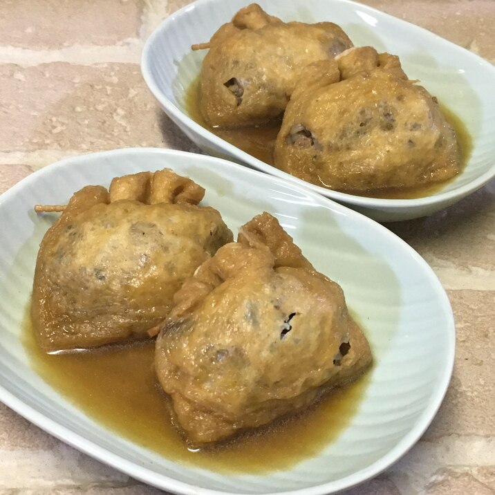 干し椎茸としらたきの油揚げ袋煮♪